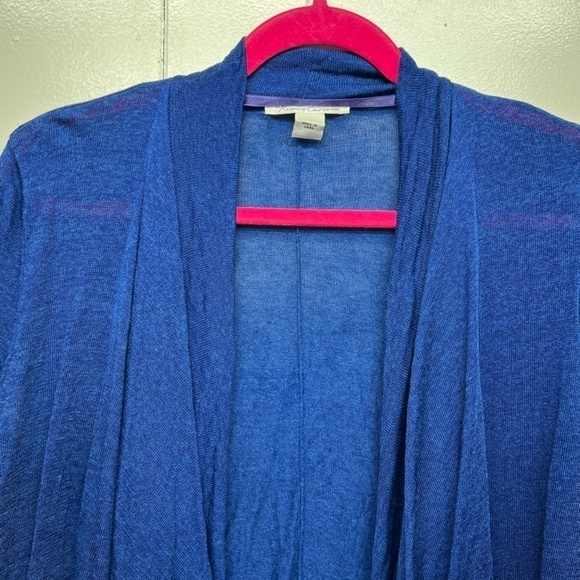 Kenneth Cole Linen Blend Short Sleeve Royal Blue Open Front Cardigan Size Medium - Picture 3 of 12